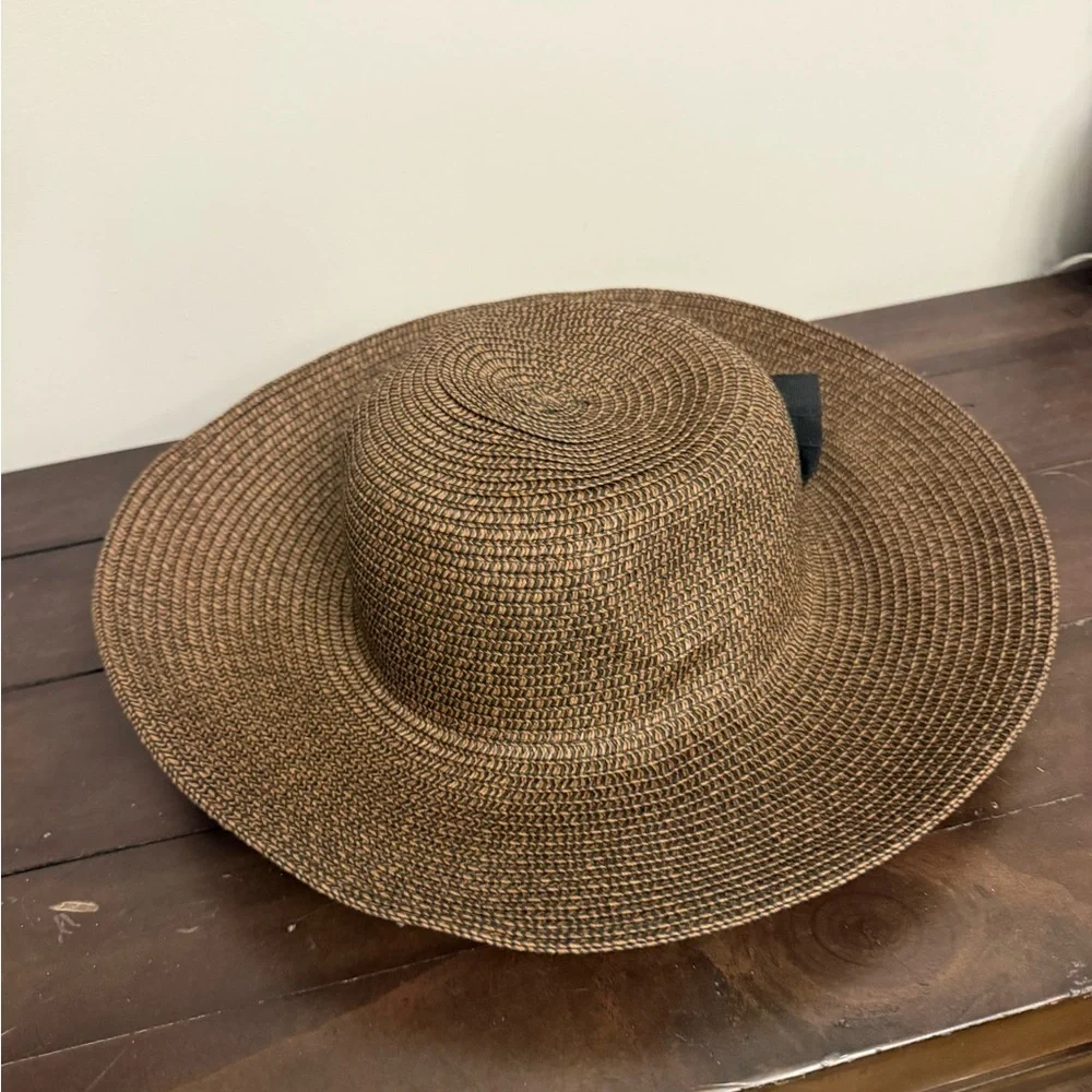 Rampage Woven Sun Hat with Black Bow – Brown/Black